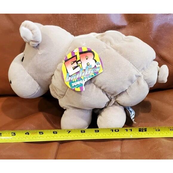 12 In Elder Beerman Tan Quilt Block House Hippo Stuffed Plush Embroidered Eyes - Picture 10 of 11